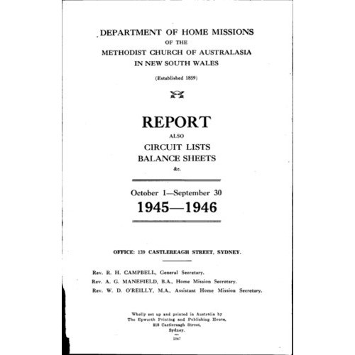 Australian Shepherd: Reports of the Department of Home Missions