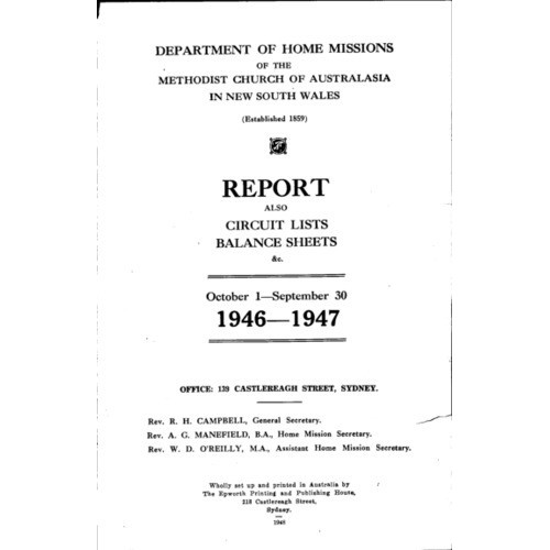 Australian Shepherd: Reports of the Department of Home Missions