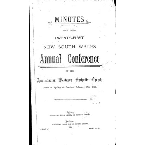 Australasian Wesleyan Methodist church; Minutes of the NSW Annual Conference
