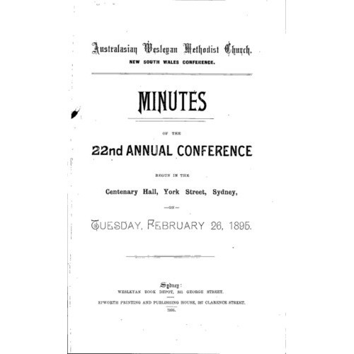 Australasian Wesleyan Methodist church; Minutes of the NSW Annual Conference