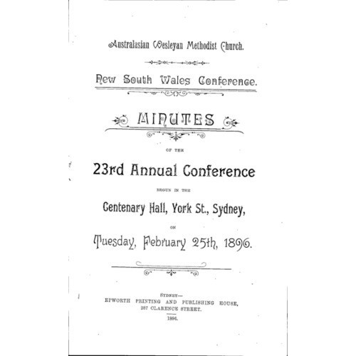 Australasian Wesleyan Methodist church; Minutes of the NSW Annual Conference