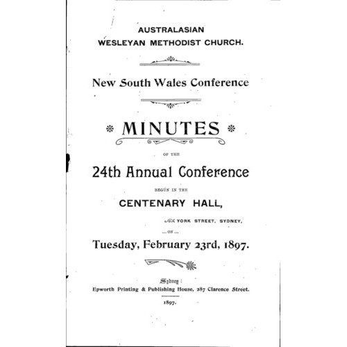 Australasian Wesleyan Methodist church; Minutes of the NSW Annual Conference