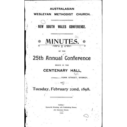 Australasian Wesleyan Methodist church; Minutes of the NSW Annual Conference