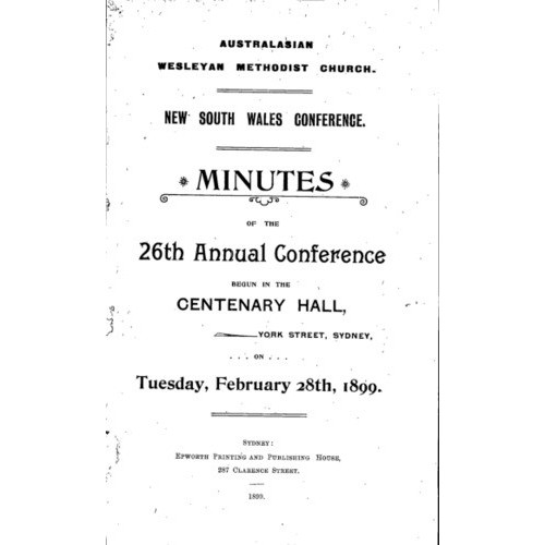 Australasian Wesleyan Methodist church; Minutes of the NSW Annual Conference