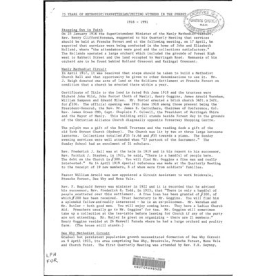 75 years of Methodist/Presbyterian/Uniting witness in the Forest, 1916-1991