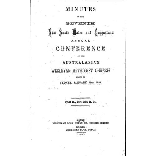 Australasian Wesleyan Methodist church; Minutes of the NSW and Queensland Annual Conference