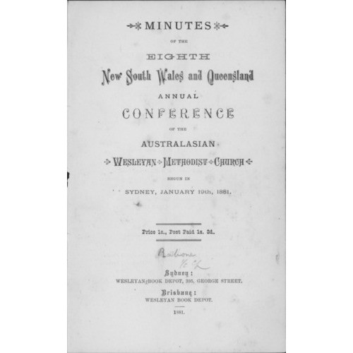 Australasian Wesleyan Methodist church; Minutes of the NSW and Queensland Annual Conference