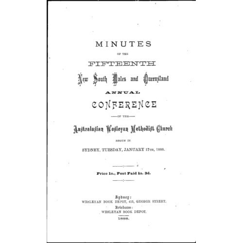Australasian Wesleyan Methodist church; Minutes of the NSW and Queensland Annual Conference