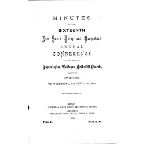 Australasian Wesleyan Methodist church; Minutes of the NSW and Queensland Annual Conference