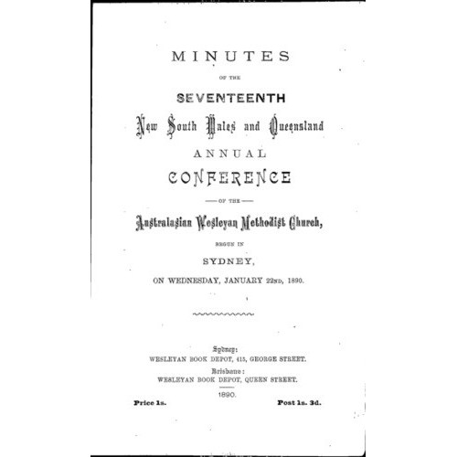 Australasian Wesleyan Methodist church; Minutes of the NSW and Queensland Annual Conference