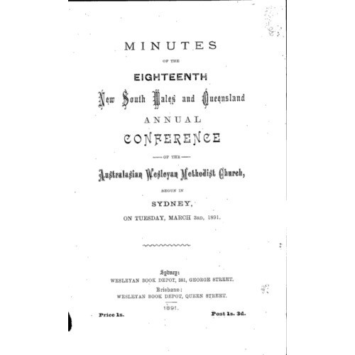 Australasian Wesleyan Methodist church; Minutes of the NSW and Queensland Annual Conference