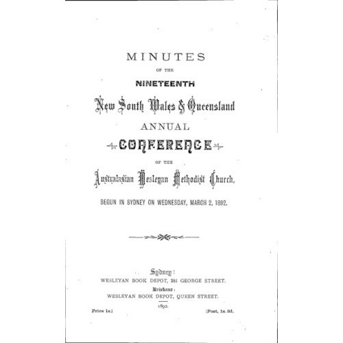 Australasian Wesleyan Methodist church; Minutes of the NSW and Queensland Annual Conference