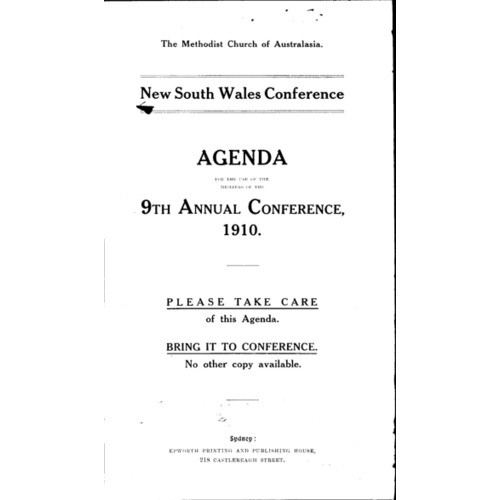 Methodist Church of Australasia. New South Wales Conference. Agenda