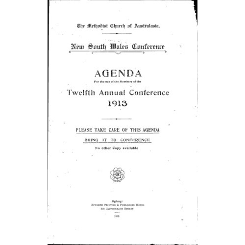 Methodist Church of Australasia. New South Wales Conference. Agenda