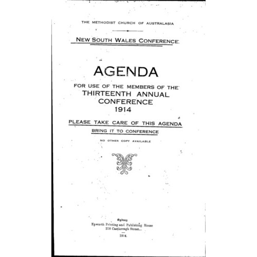 Methodist Church of Australasia. New South Wales Conference. Agenda