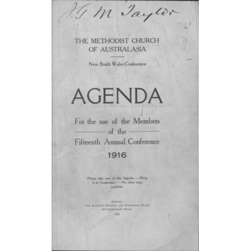 Methodist Church of Australasia. New South Wales Conference. Agenda