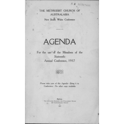 Methodist Church of Australasia. New South Wales Conference. Agenda