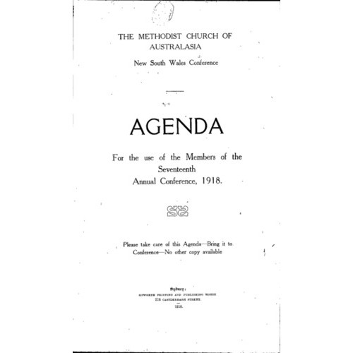 Methodist Church of Australasia. New South Wales Conference. Agenda