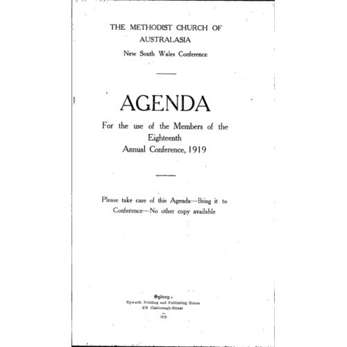 Methodist Church of Australasia. New South Wales Conference. Agenda