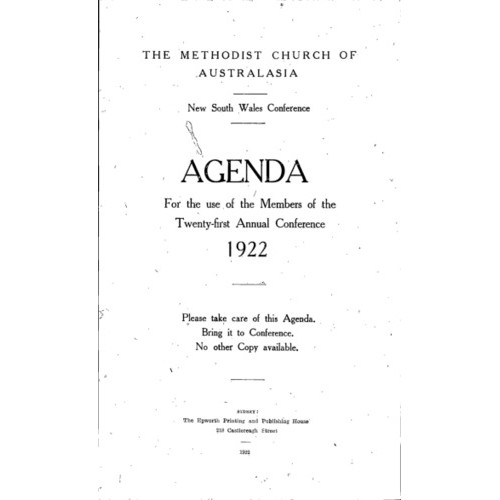 Methodist Church of Australasia. New South Wales Conference. Agenda