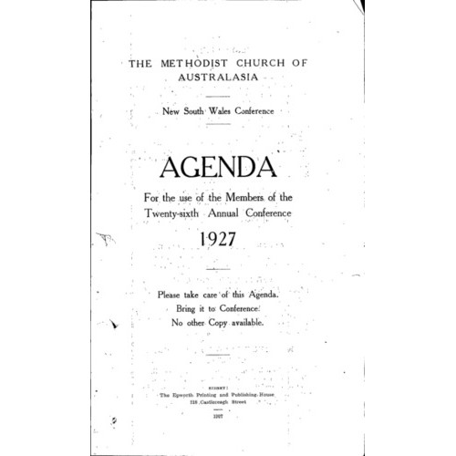 Methodist Church of Australasia. New South Wales Conference. Agenda