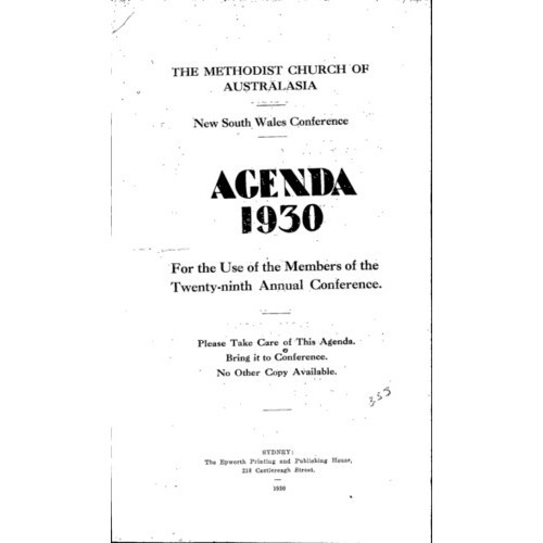 Methodist Church of Australasia. New South Wales Conference. Agenda
