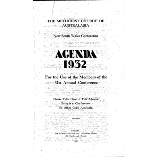 Methodist Church of Australasia. New South Wales Conference. Agenda
