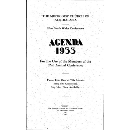 Methodist Church of Australasia. New South Wales Conference. Agenda