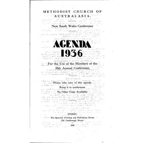 Methodist Church of Australasia. New South Wales Conference. Agenda