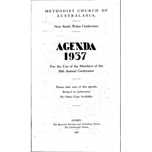 Methodist Church of Australasia. New South Wales Conference. Agenda