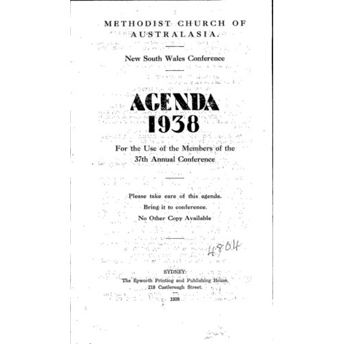 Methodist Church of Australasia. New South Wales Conference. Agenda