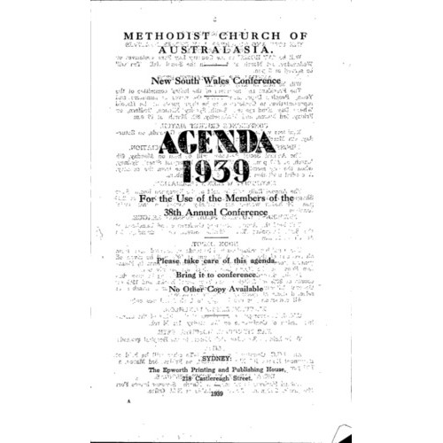 Methodist Church of Australasia. New South Wales Conference. Agenda