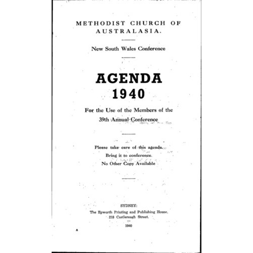 Methodist Church of Australasia. New South Wales Conference. Agenda