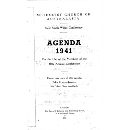 Methodist Church of Australasia. New South Wales Conference. Agenda