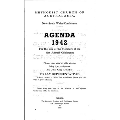 Methodist Church of Australasia. New South Wales Conference. Agenda