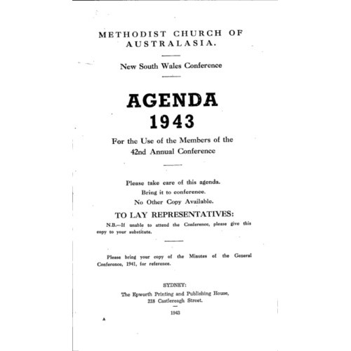 Methodist Church of Australasia. New South Wales Conference. Agenda