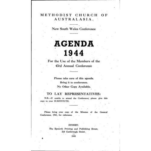 Methodist Church of Australasia. New South Wales Conference. Agenda