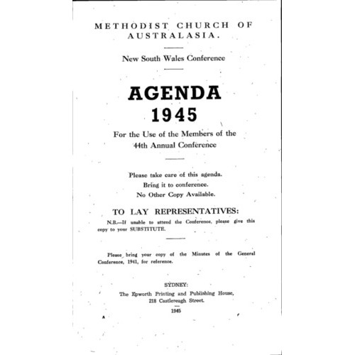 Methodist Church of Australasia. New South Wales Conference. Agenda