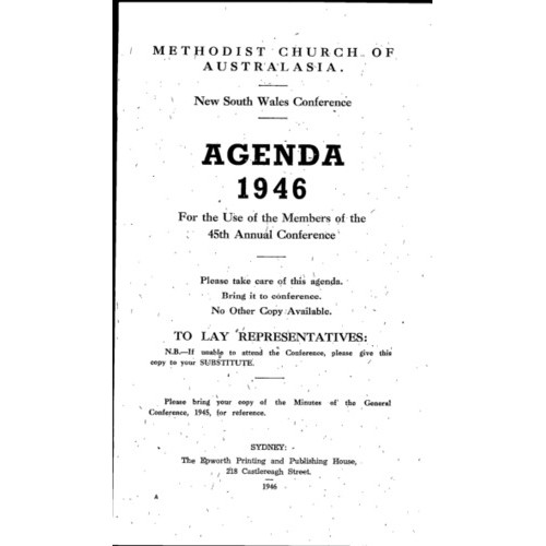 Methodist Church of Australasia. New South Wales Conference. Agenda