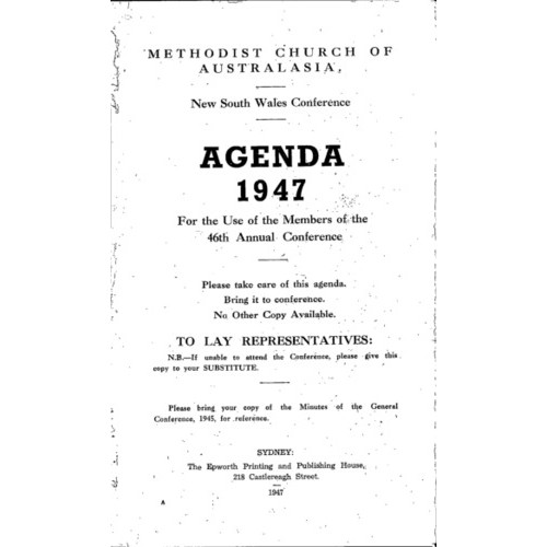 Methodist Church of Australasia. New South Wales Conference. Agenda
