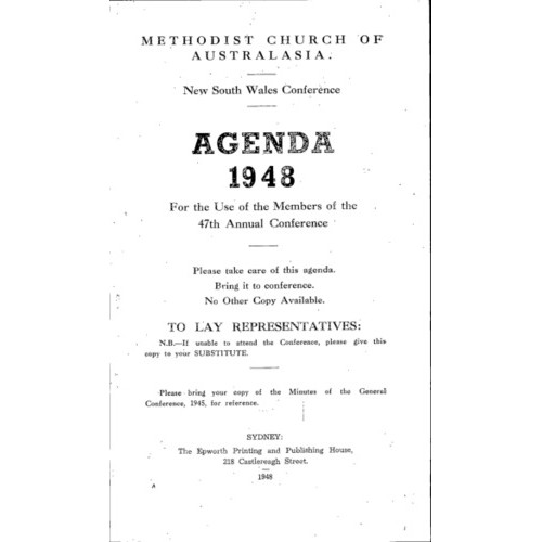 Methodist Church of Australasia. New South Wales Conference. Agenda