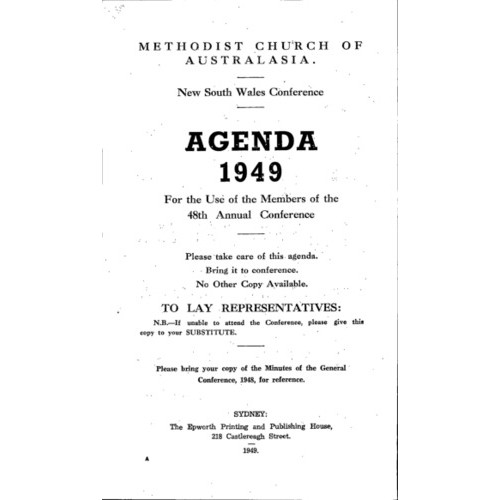 Methodist Church of Australasia. New South Wales Conference. Agenda