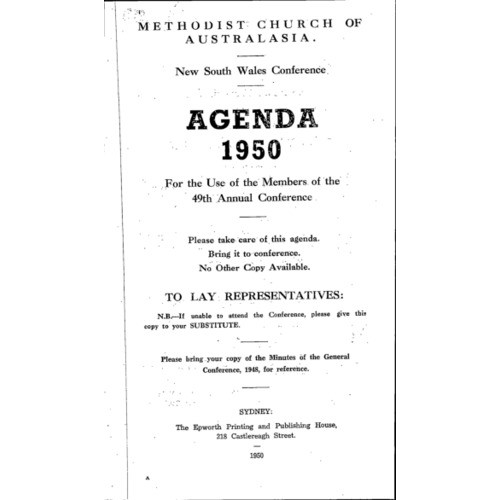 Methodist Church of Australasia. New South Wales Conference. Agenda