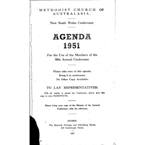 Methodist Church of Australasia. New South Wales Conference. Agenda