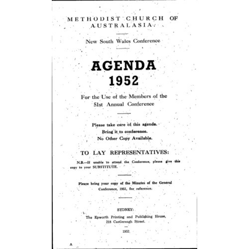 Methodist Church of Australasia. New South Wales Conference. Agenda