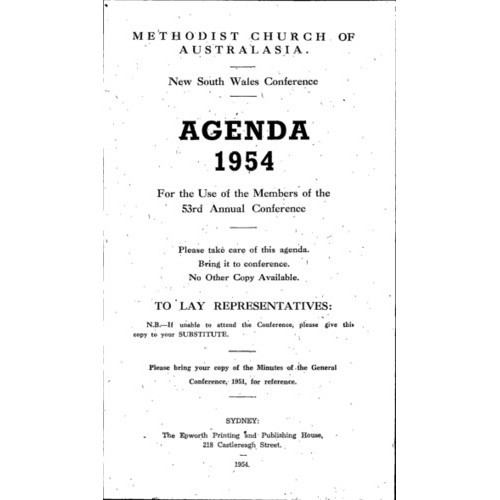 Methodist Church of Australasia. New South Wales Conference. Agenda