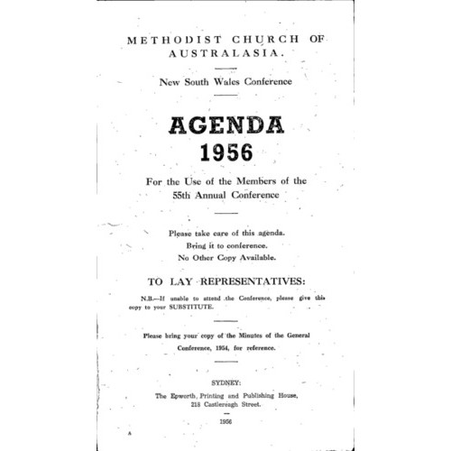 Methodist Church of Australasia. New South Wales Conference. Agenda