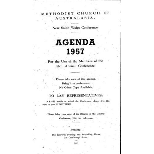 Methodist Church of Australasia. New South Wales Conference. Agenda