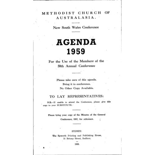 Methodist Church of Australasia. New South Wales Conference. Agenda