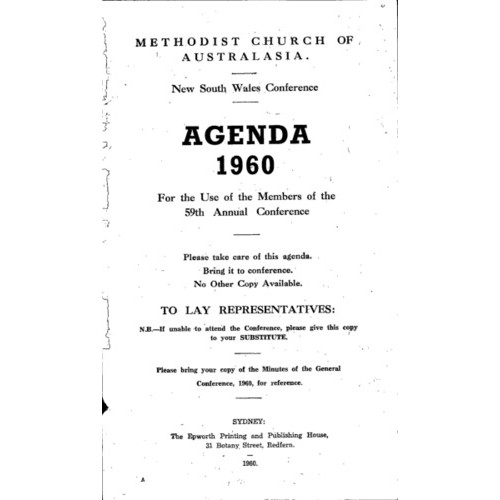 Methodist Church of Australasia. New South Wales Conference. Agenda